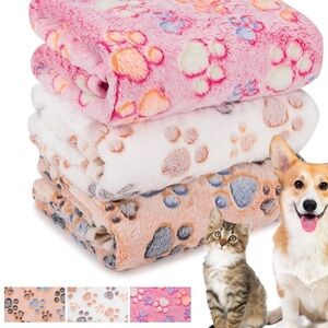 3 pack Colorful Paw Print Pet Blankets Large 41”x30” Washable Pet Bedding NWT